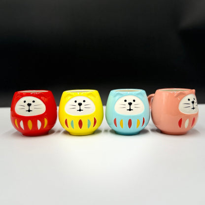 Lucky Color Fortune Cat Daruma Mug - Japanese Handmade Ceramic