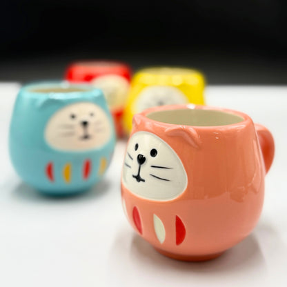Lucky Color Fortune Cat Daruma Mug - Japanese Handmade Ceramic