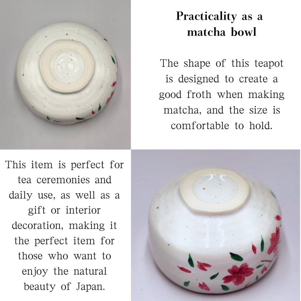 Japanese Minoyaki Matcha Bowl - Hand-Painted Sakura Design Handmade Tea Ceremony Chawan chaware