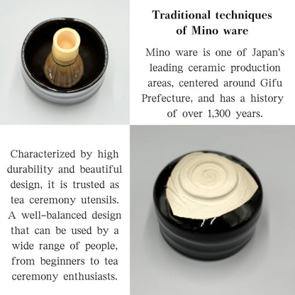 Japanese Minoyaki Tenmoku Matcha Bowl - Glossy Black Glaze, Handmade Tea Ceremony Chawan
