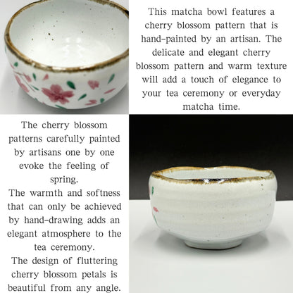 Japanese Minoyaki Matcha Bowl - Hand-Painted Sakura Design Handmade Tea Ceremony Chawan chaware