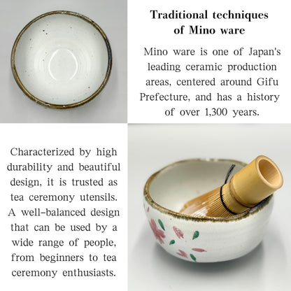Japanese Minoyaki Matcha Bowl - Hand-Painted Sakura Design Handmade Tea Ceremony Chawan chaware