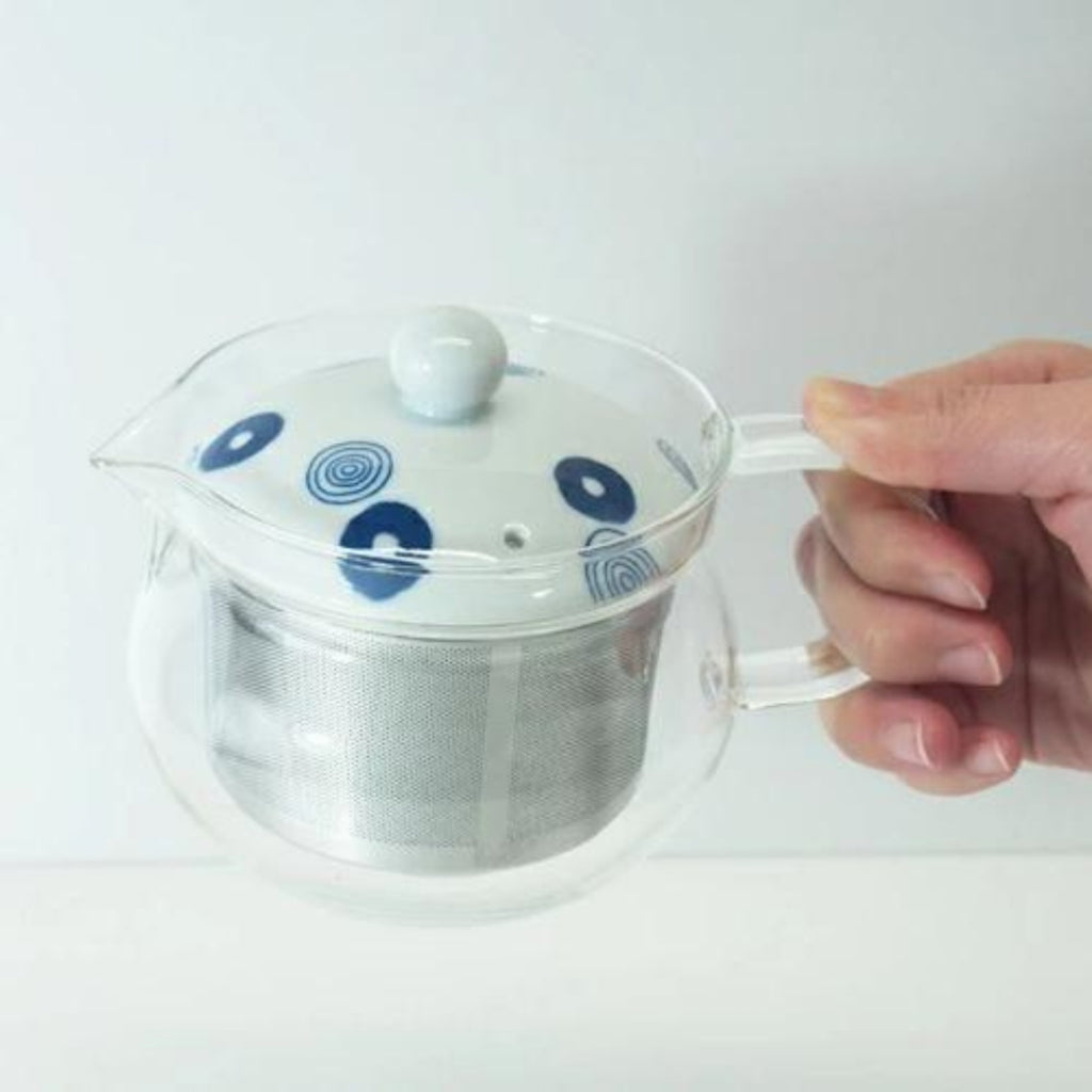 Indigo Japan Hasami Ware Glass Pot with Super Stainless Steel Tea Strainer - Various Patterns
