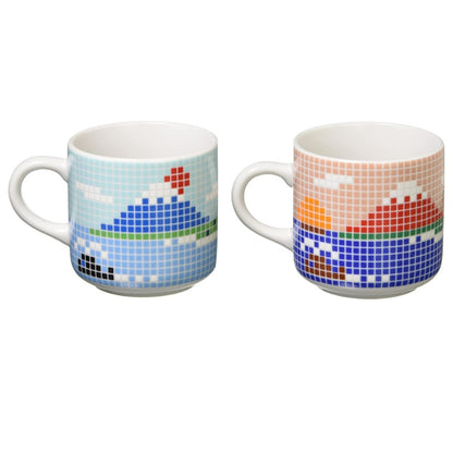 Hasami Ware Tile Mug (Small) - Red Fuji/Blue Red Pair Set in Gift Box