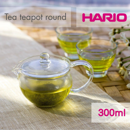 HARIO Chacha Kyusu Maru Teapot, Practical Capacity 300ml, Heat-Resistant Glass, CHJMN-30T