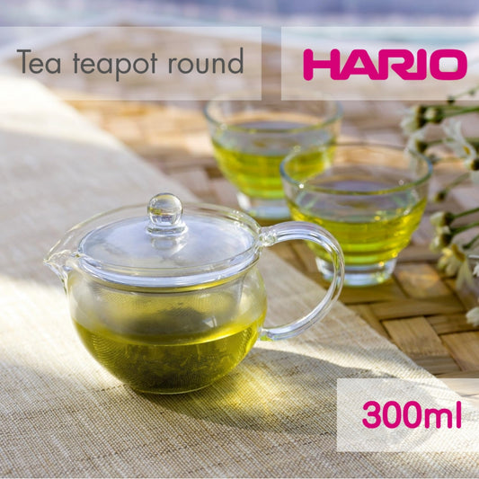 HARIO Chacha Kyusu Maru Teapot, Practical Capacity 300ml, Heat-Resistant Glass, CHJMN-30T