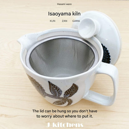 J-Kitchens Kunzan Kiln Teapot with Strainer - 240ml for 1 to 2 Servings - Hasami Ware, Made in Japan - Floral Design Collection