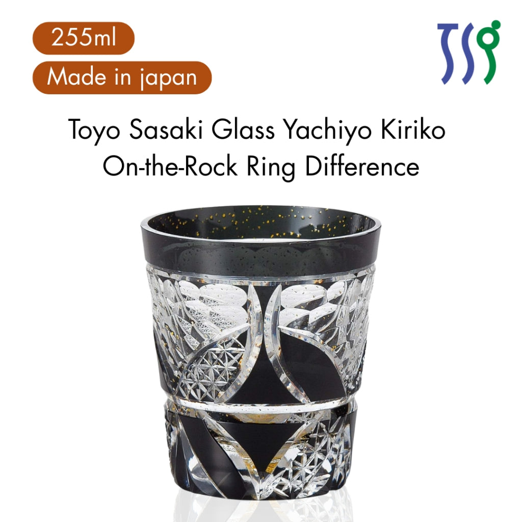 Toyo Sasaki Glass Yachiyo Kiriko On-the-Rock Ring Difference 255ml Made in Japan Comes in Wooden Box Shochu Glass Rock G