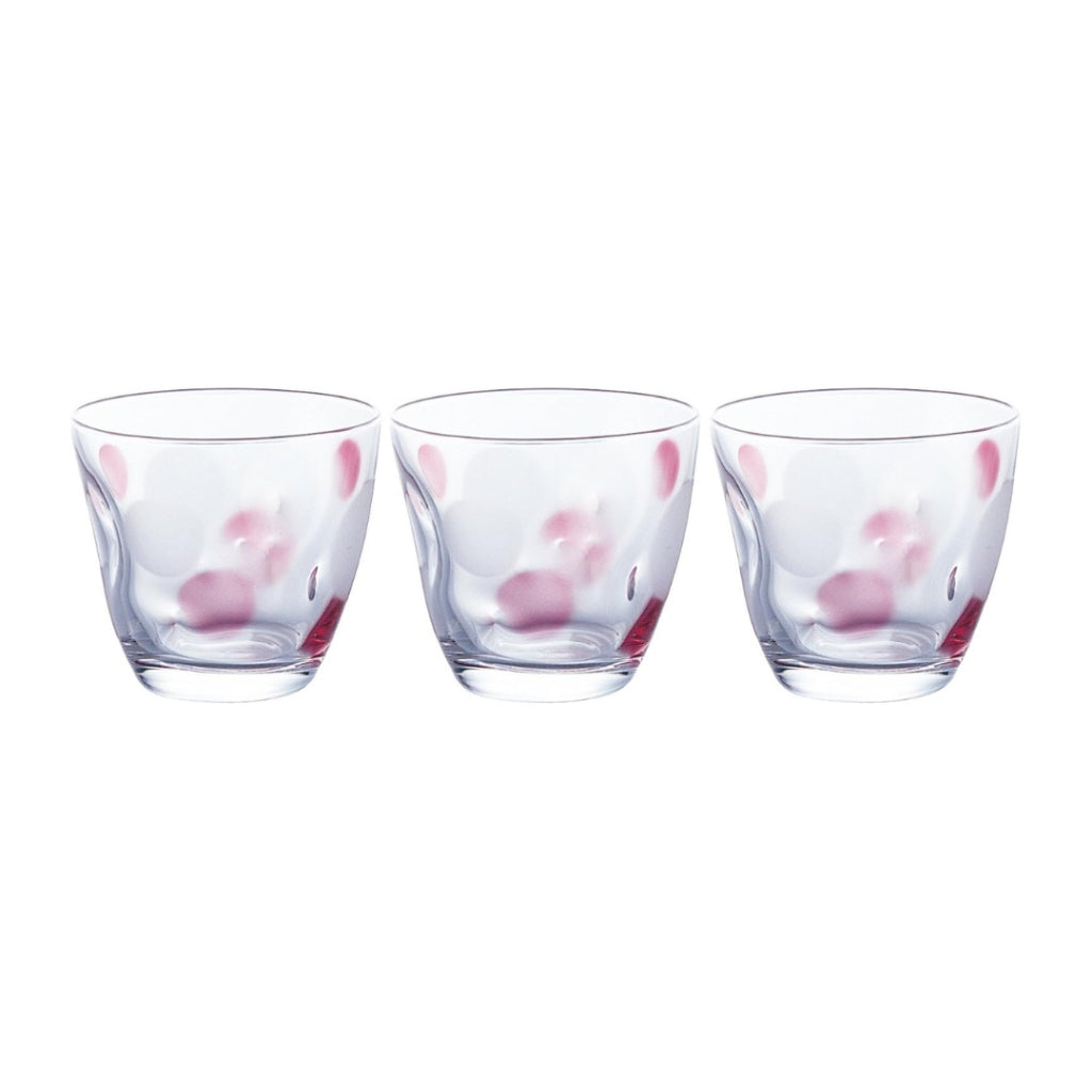 ADERIA Dot Pattern Glass Set - 240ml Free Cup (Blue & Pink) - Made in Japan [3-Piece Set]