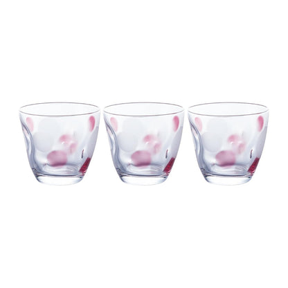ADERIA Dot Pattern Glass Set - 240ml Free Cup (Blue & Pink) - Made in Japan [3-Piece Set]