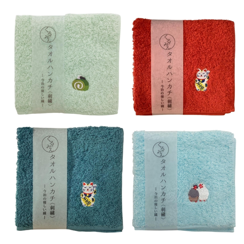 Kyoyu Japanese Made Imabari Embroidered Handkerchief - 25cm x 25cm Mini Cotton Wash Towel with Kurumin Design (Hopping Rabbit) - Pink