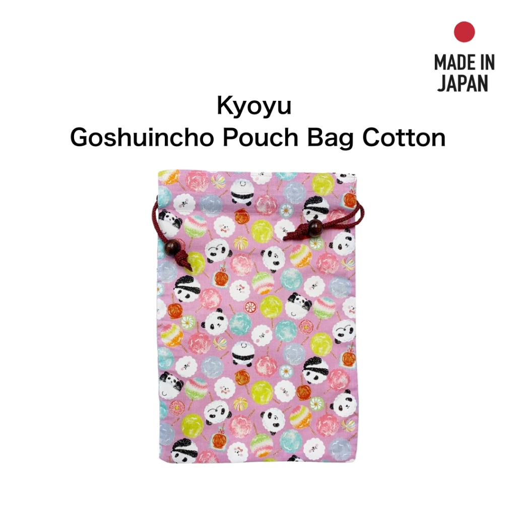 Kyoyu Japanese-made Goshuincho Pouch Bag Cotton 26.5×18cm Goshuincho Case Traditional Pattern Panda Candy Pink