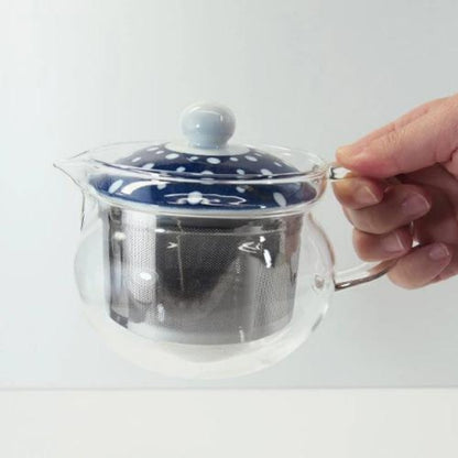 Indigo Japan Hasami Ware Glass Pot with Super Stainless Steel Tea Strainer - Various Patterns