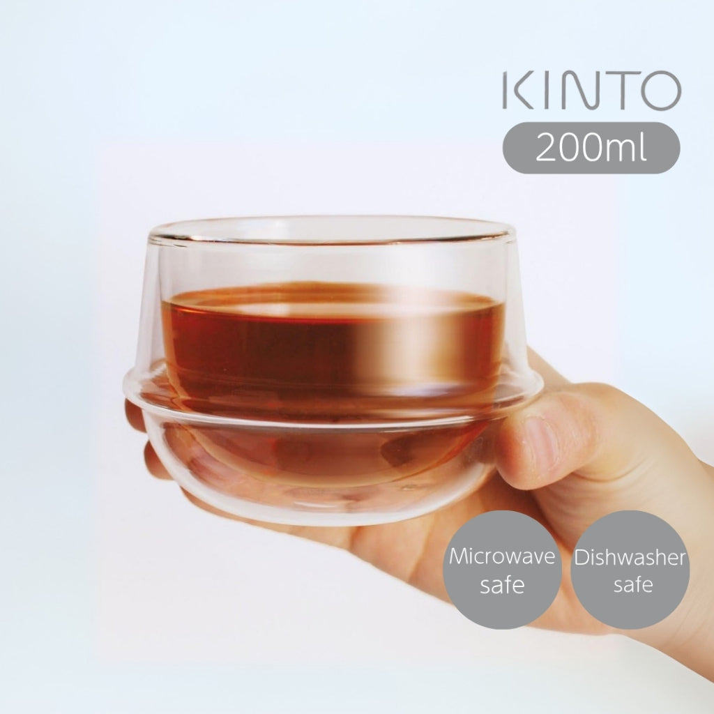 KINTO KRONOS Double Wall Teacup 200ml, Heat-Resistant Glass, Microwave and Dishwasher Safe, Gift Item 23105