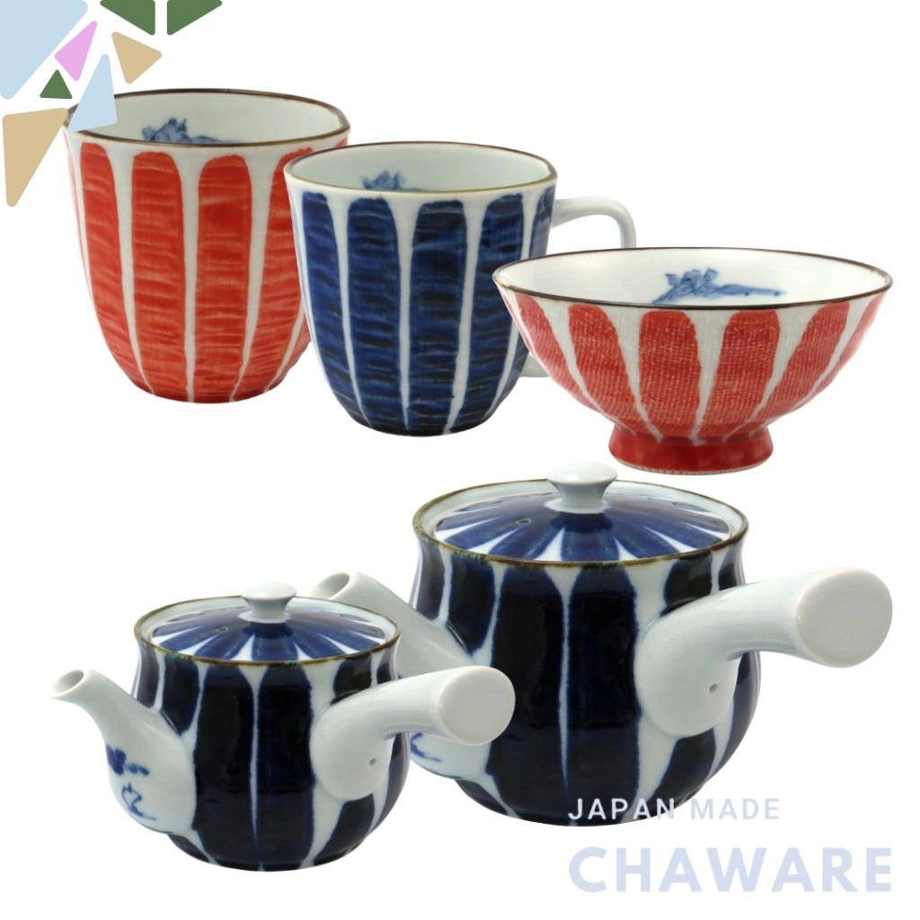 Hasami Porcelain Takayama Brush Stroke Water Design Mug and Teapot Set
