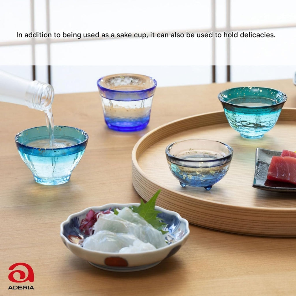 ADERIA Tsugaru Glass "Aomori's Sea" Sake Cup Mutsu Bay 50ml Made in Japan Gift Box Included Ochoko GuinomI Sake Glass Glassware Chilled Sake Sake Cup Sake Ware Tasting Cup Snack Holder Gift for Women Mother's Day Father's Day Couples Men Housewarming Wedd