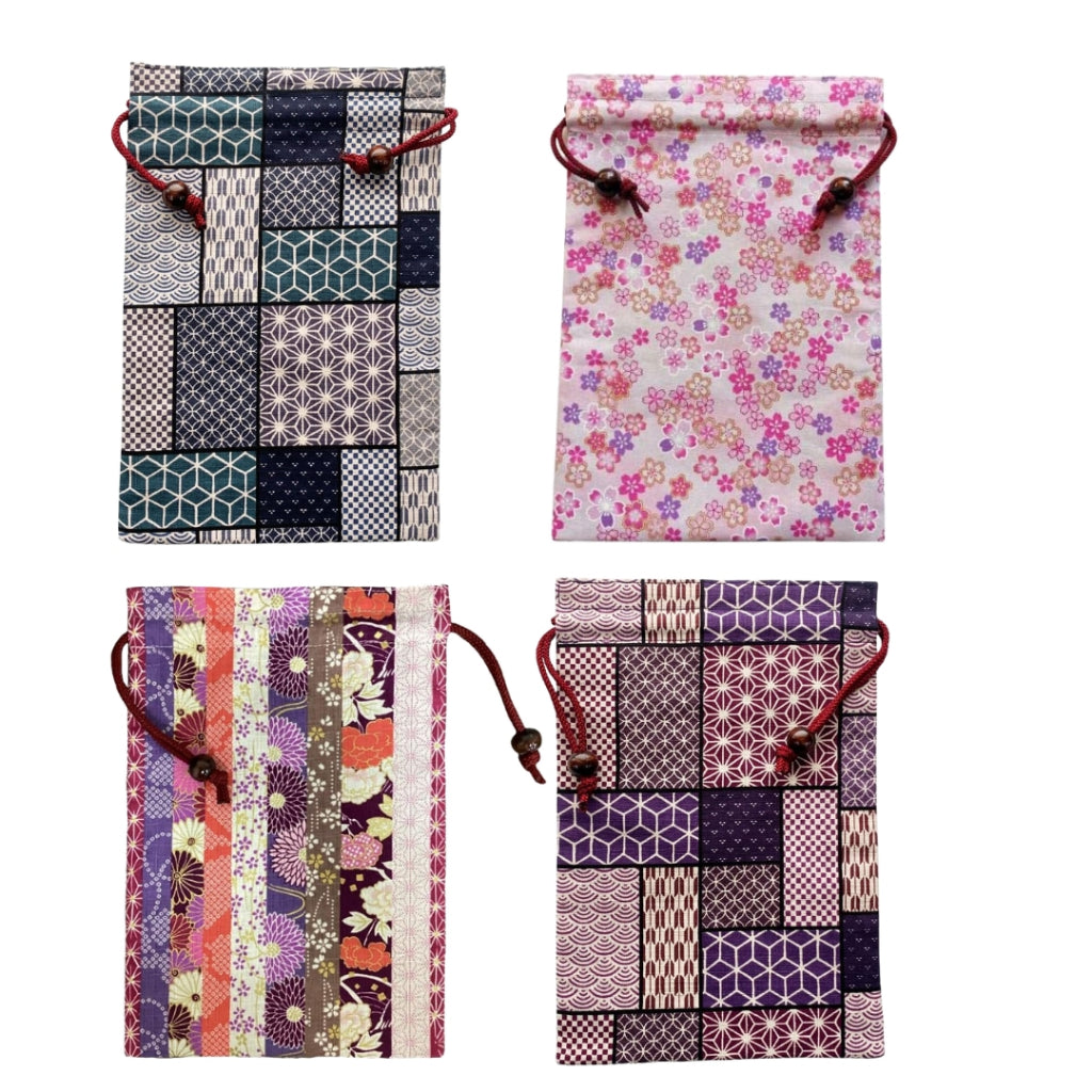 kyoyu Japanese Made Shuincho Case with Drawstring Bag - 26.5x18cm, Wooden Ball, Traditional Fabric, Assorted Patterns