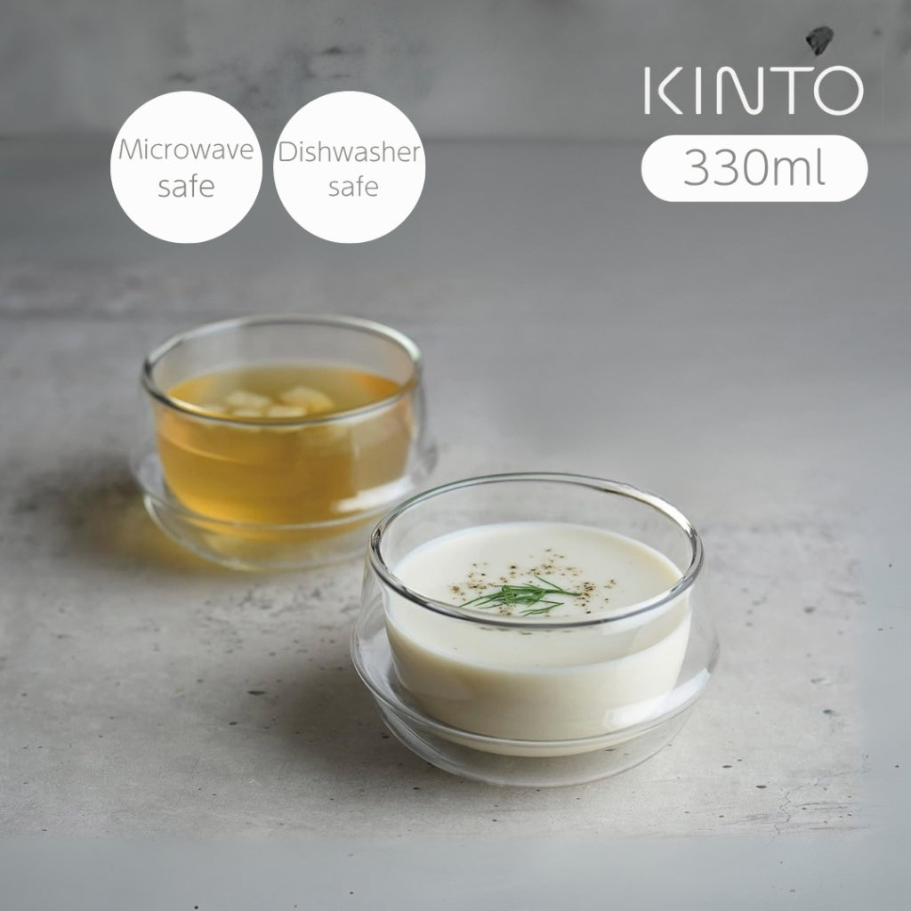 KINTO KRONOS Double Wall Soup Bowl 330ml Heat-Resistant Glass Microwave and Dishwasher Safe Gift Present 23110