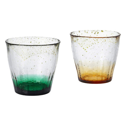 ADERIA Tsugaru Vidro Ice Flower Gold Design Green Sun Rock Glass Pair Set in Gift Box, Made in Japan. Stylish Whiskey Glass, Thin Rim, for Whiskey, Shochu, Gifting to Women, Mother's Day, Father's Day, Couples, Men, Moving Celebrations, Weddings, Greeting