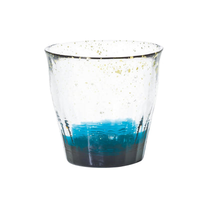 ADERIA Tsugaru Vidro Ice Flower Gold Decoration Rock Glass Blue 300ml Made in Japan with Special Wooden Box - Ideal for Highball, Whiskey, Beer, Sake, Shochu - Stylish Brandy Beer Gift for Women, Mother's Day, Father's Day, Couples, Men, Housewarming