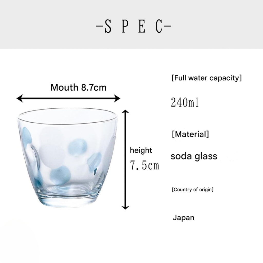 ADERIA Dot Pattern Glass Set - 240ml Free Cup (Blue & Pink) - Made in Japan [3-Piece Set]