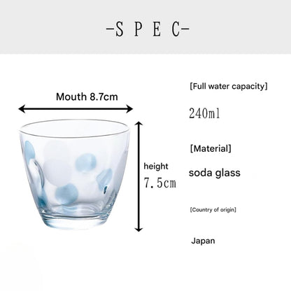 ADERIA Dot Pattern Glass Set - 240ml Free Cup (Blue & Pink) - Made in Japan [3-Piece Set]