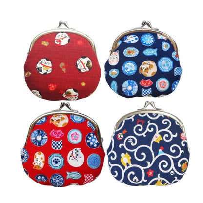 Kyoyu Japanese-Made Cat & Dog Coin Purse Pouch - 12x11.5cm, 3.3in, Cotton, Cute Design, Traditional Japanese Goods, Lucky Charm