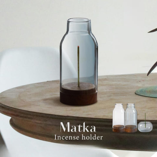 Incense Holder with Spill-Proof Design - Glass & Wood, Simple Stick Type - Blue Gray