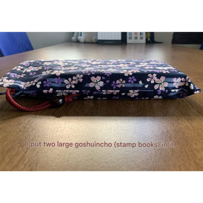 kyoyu Japanese Made Shuincho Case with Drawstring Bag - 26.5x18cm, Wooden Ball, Traditional Fabric, Assorted Patterns