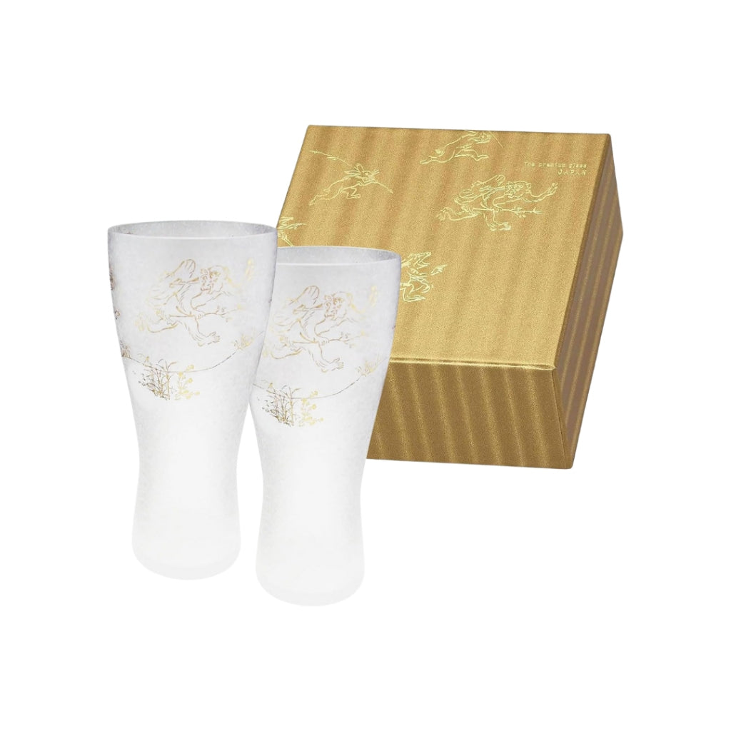 ADERIA Premium Nippon Taste Beer Glasses – Premium Choju-giga Beer Pair Set, 310ml, Made in Japan, Comes in a Gift Box, Stylish Beer Pint, Perfect for Gifts, Women's Day, Tableware for Father's Day, Couples, Male, Housewarming, Weddings, Greetings, Retire