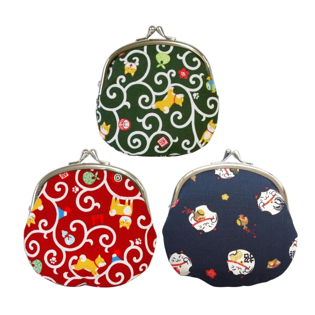 Kyoyu Japanese-Made Cat & Dog Coin Purse Pouch - 12x11.5cm, 3.3in, Cotton, Cute Design, Traditional Japanese Goods, Lucky Charm