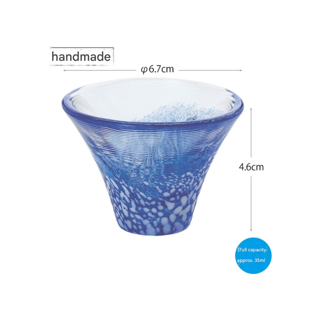 Toyosasaki Glass Cool Sake Glass Blue 35ml Shofukumai Mount Fuji Made in Japan WA516 Blue