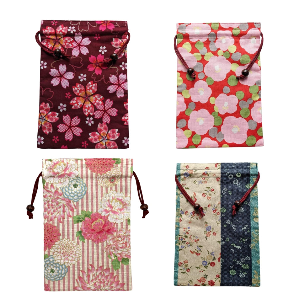 kyoyu Japanese Made Shuincho Case with Drawstring Bag - 26.5x18cm, Wooden Ball, Traditional Fabric, Assorted Patterns
