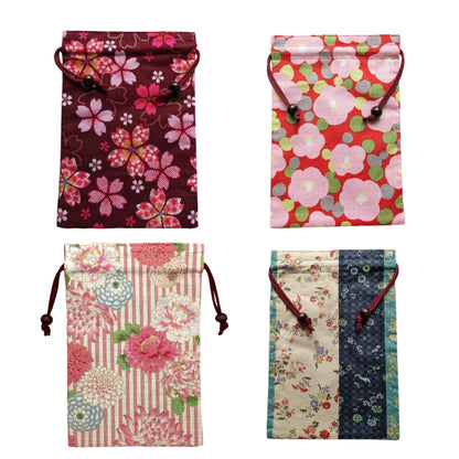 kyoyu Japanese Made Shuincho Case with Drawstring Bag - 26.5x18cm, Wooden Ball, Traditional Fabric, Assorted Patterns