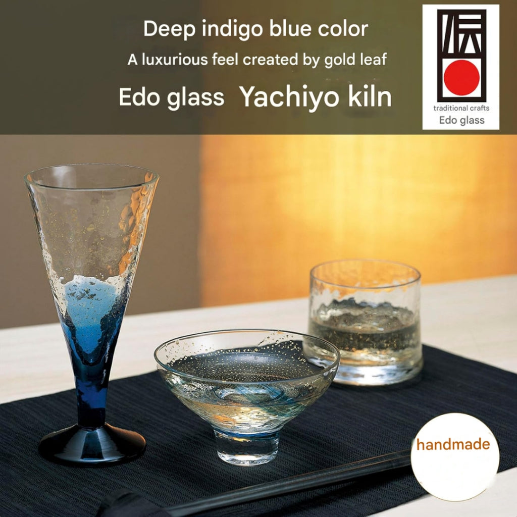 [made in Japan] Toyo Sasaki Glass Cold Sake Carafe Blue 300ml, Pouring Style, Edo Glass, Yachiyo Kiln, Made in Japan, 63700 Blue with Gold Leaf.