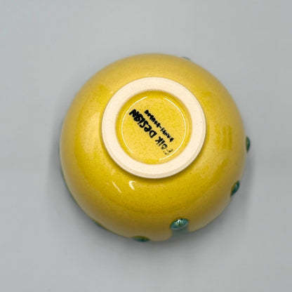 Yellow ground with green rim, round bowl, matcha bowl, Hasami ware, pottery, bowl, japanese chawan