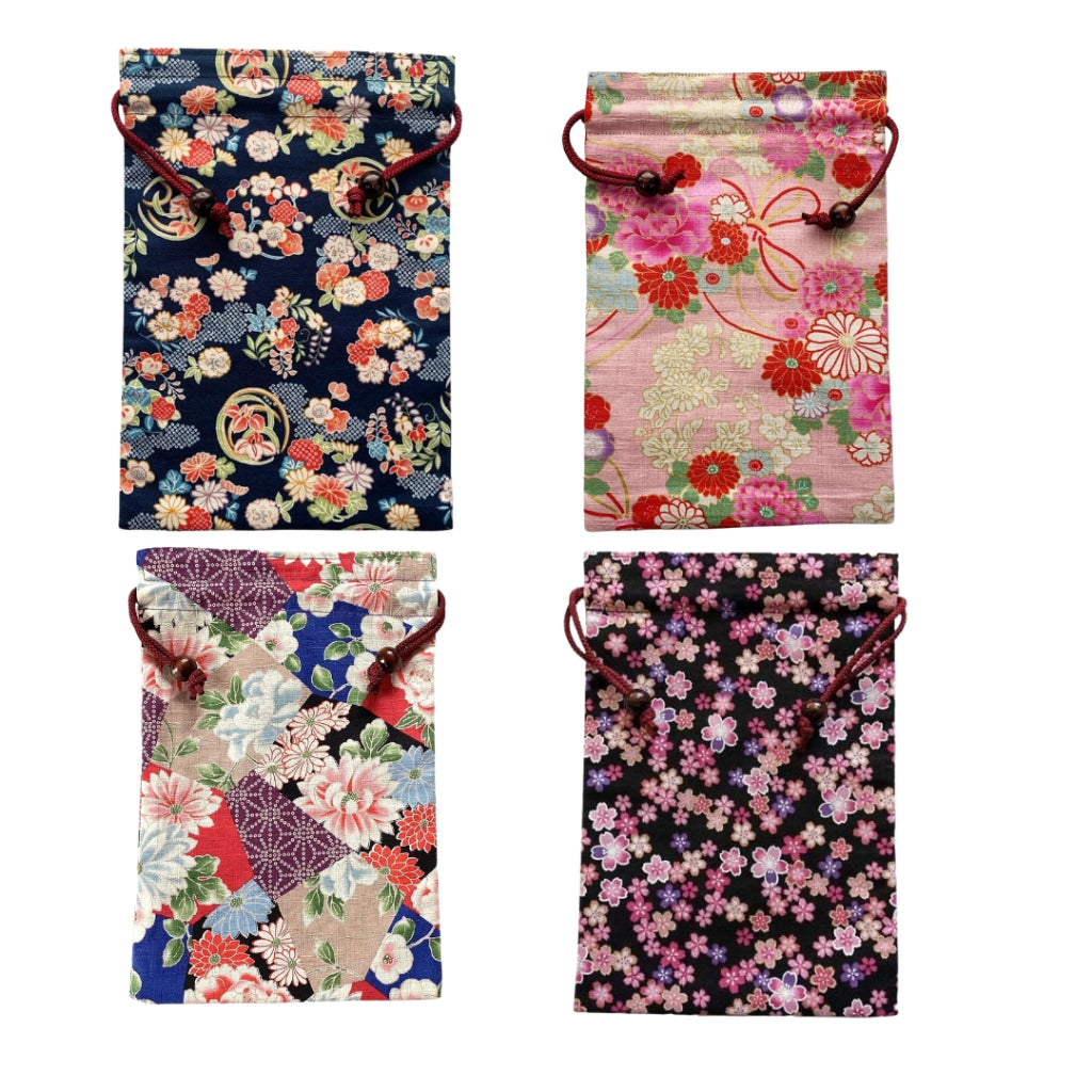 kyoyu Japanese Made Shuincho Case with Drawstring Bag - 26.5x18cm, Wooden Ball, Traditional Fabric, Assorted Patterns