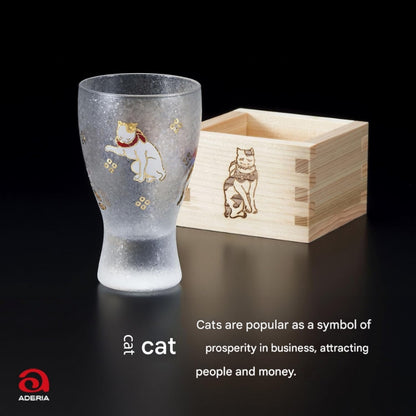 ADERIA Premium Nippon Taste Lucky Animals Cat Masu Sake Glass 100ml Made in Japan Gift Box Included Ochoko Sake Cup Glass Cold Sake Stylish Drinkware Gift Present for Respect for the Aged Day and Kanreki 6782