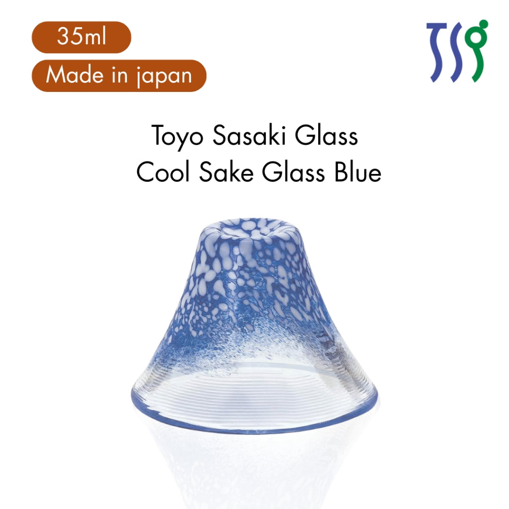 Toyosasaki Glass Cool Sake Glass Blue 35ml Shofukumai Mount Fuji Made in Japan WA516 Blue