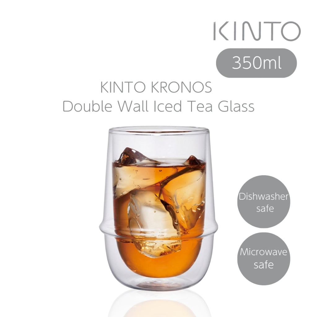 KINTO KRONOS Double Wall Iced Tea Glass 350ml Heat-Resistant Glass Microwave and Dishwasher Safe Gift Present 23106
