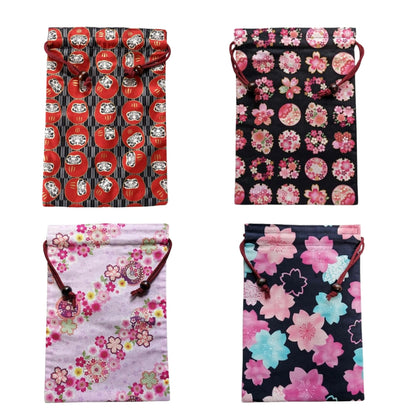 kyoyu Japanese Made Shuincho Case with Drawstring Bag - 26.5x18cm, Wooden Ball, Traditional Fabric, Assorted Patterns