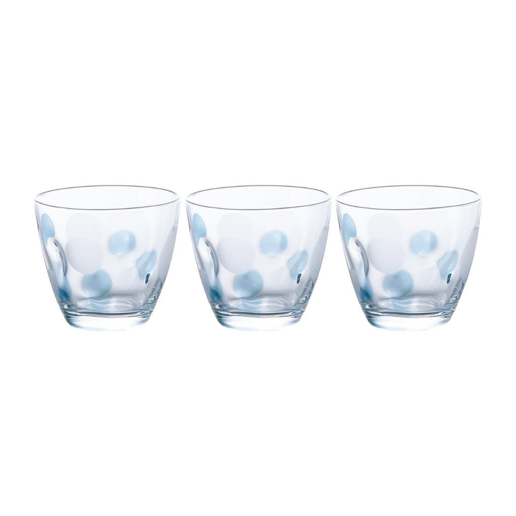 ADERIA Dot Pattern Glass Set - 240ml Free Cup (Blue & Pink) - Made in Japan [3-Piece Set]
