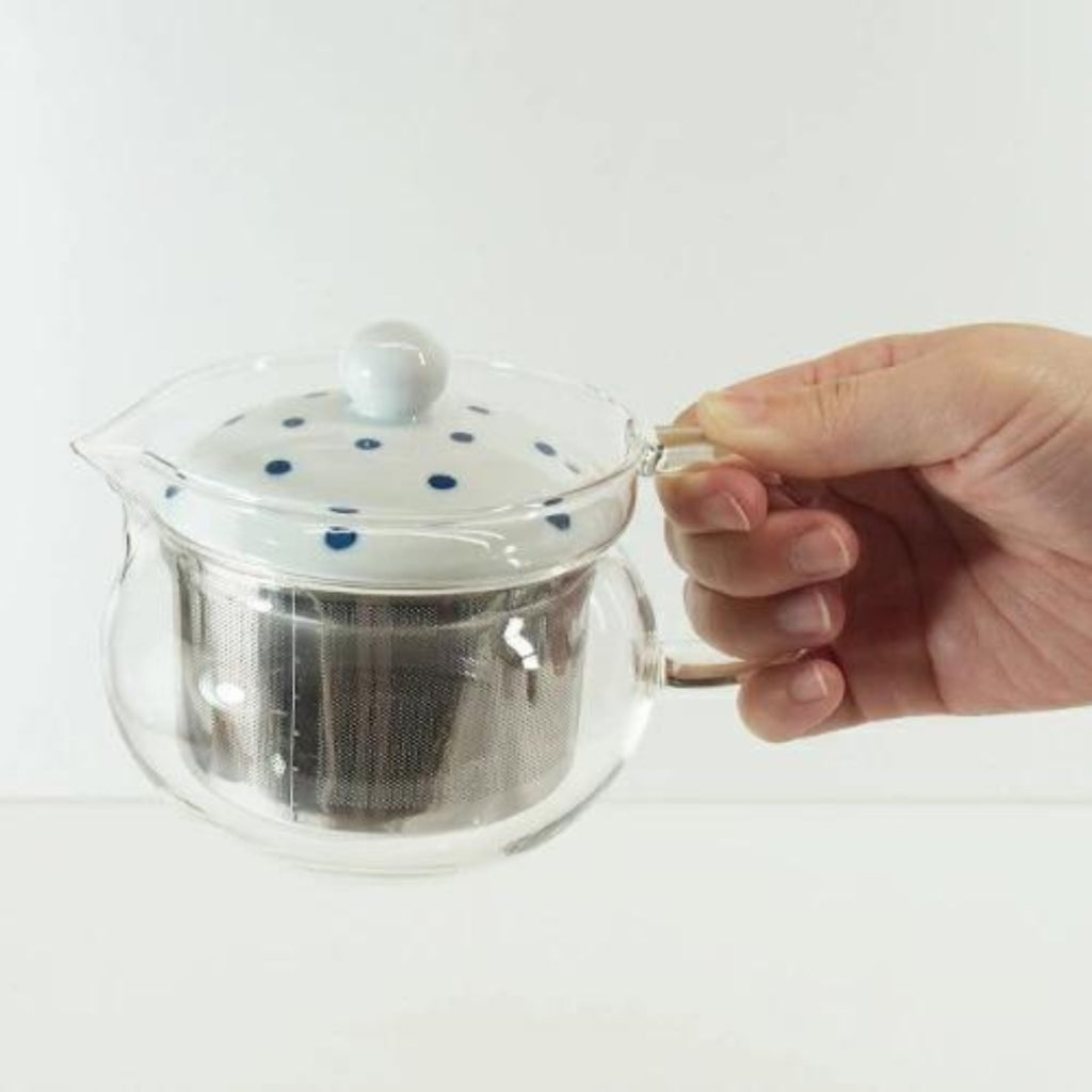 Indigo Japan Hasami Ware Glass Pot with Super Stainless Steel Tea Strainer - Various Patterns