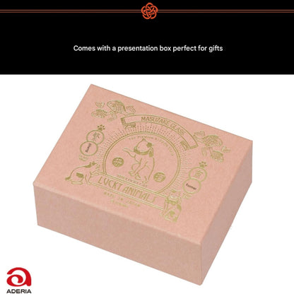 ADERIA Premium Nippon Taste Lucky Animals Cat Masu Sake Glass 100ml Made in Japan Gift Box Included Ochoko Sake Cup Glass Cold Sake Stylish Drinkware Gift Present for Respect for the Aged Day and Kanreki 6782