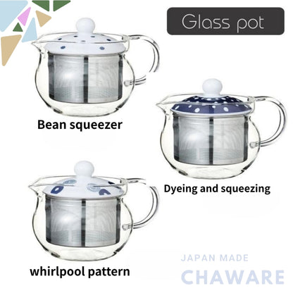 Indigo Japan Hasami Ware Glass Pot with Super Stainless Steel Tea Strainer - Various Patterns