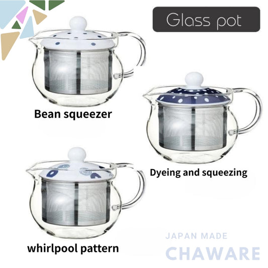 Indigo Japan Hasami Ware Glass Pot with Super Stainless Steel Tea Strainer - Various Patterns