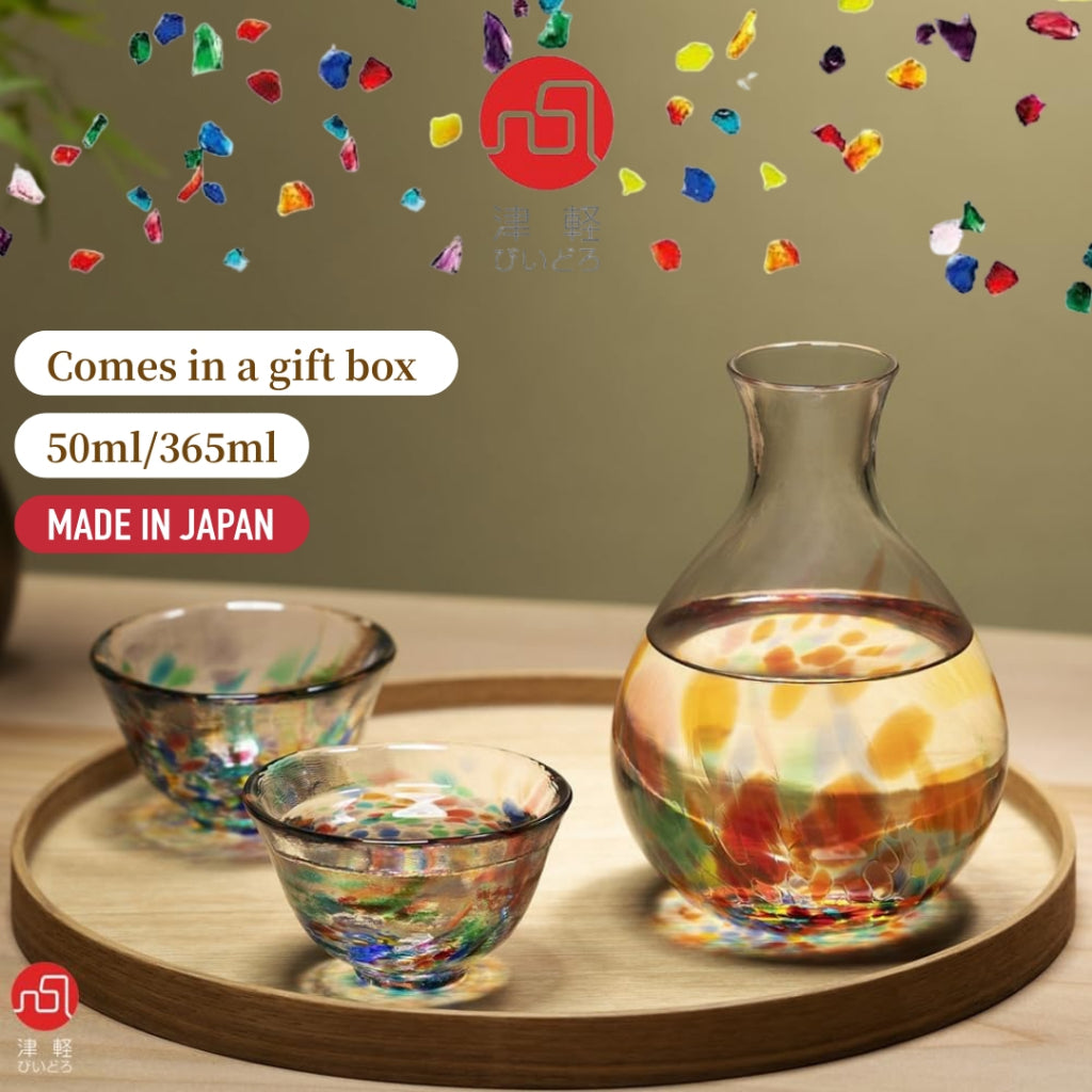 ADERIA Tsugaru Vidro Nebuta Nagashi Sake Set Made in Japan Tokuri Ochoko Container Glass Sake Glass