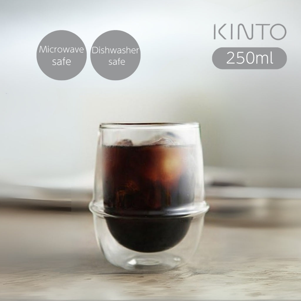 KINTO KRONOS Double Wall Coffee Cup 250ml Heat-Resistant Glass Microwave and Dishwasher Safe Gift Present 23107