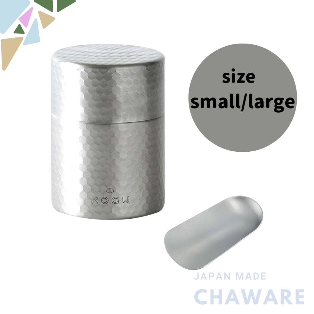 KOGU Tea Storage Set: Stainless Steel Tea Canister with Inner Lid & Compact Tea Spoon - Made in Japan