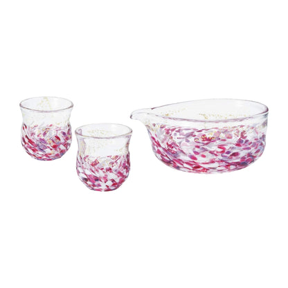 ADERIA Tsugaru Glass Flower Reflection Flower Raft Sake Set Includes Sake Pourer (180ml) and Cups (80ml) Made in Japan Ochoko Sake Cups for Sake Stylish Glassware for Cold Sake Gift for Women Mother's Day Father's Day Couples Men Housewarming Celebration